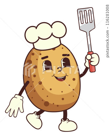 Cartoon potato chef with Spatula Cartoon potato chef with Spatula 116281008