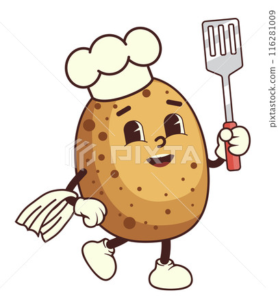 Cartoon potato chef with Spatula Cartoon potato chef with Spatula 116281009