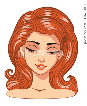 Cartoon ginger girl with closed eyes Cartoon ginger girl with closed eyes 116281011