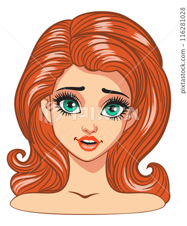 Cartoon ginger girl with big green eyes 116281028