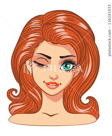 Cartoon ginger girl winking 116281033