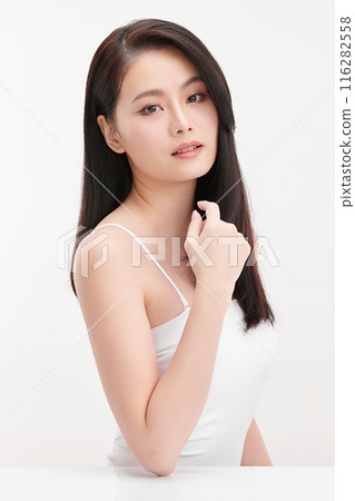 Beautiful young asian woman with clean fresh skin on white background, Face care, Facial treatment, Cosmetology, beauty and spa, Asian women portrait. 116282558