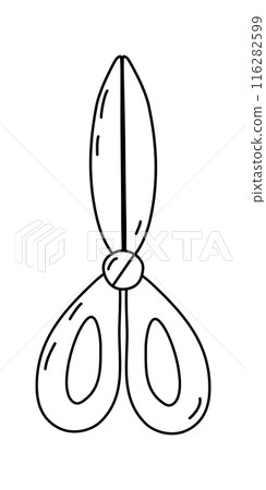 Kitchen scissors icon symbol template, doodle style flat vector outline for coloring book Kitchen scissors icon symbol template, doodle style flat vector outline for coloring book 116282599