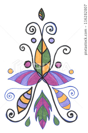 Colorful and Whimsical Digital Art Design In Retro Style With Leaf Elements 116282807