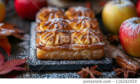 Mouthwatering Apple Cinnamon Castella on Rustic Japanese Bakery Backdrop 116282919