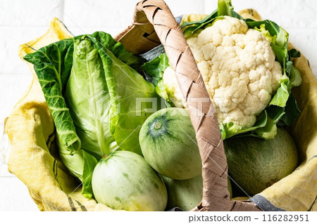 A basket full of green vegetables! Locally produced vegetable dishes from Niseko, Hokkaido 116282951