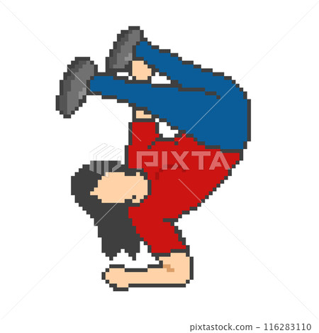 一個女人在表演霹靂舞_像素藝術(紅色衣服) 一個女人在表演霹靂舞_像素藝術(紅色衣服) 116283110