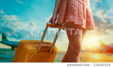 Legs of young woman with suitcase Legs of young woman with suitcase 116283319