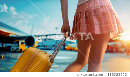 Legs of young woman with suitcase Legs of young woman with suitcase 116283322