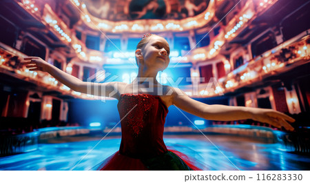 girl in a red tutu dancing on the stage girl in a red tutu dancing on the stage 116283330