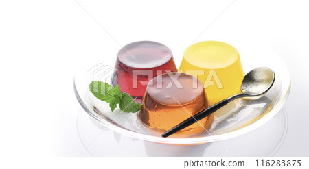 Three colorful fruit jellies (strawberry, orange, grape) Three colorful fruit jellies (strawberry, orange, grape) 116283875