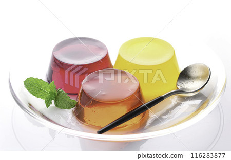 Three colorful fruit jellies (strawberry, orange, grape) Three colorful fruit jellies (strawberry, orange, grape) 116283877