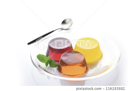 Three colorful fruit jellies (strawberry, orange, grape) Three colorful fruit jellies (strawberry, orange, grape) 116283882