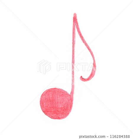 Pink Crayon Drawing of a Quaver Note on a White Background for Musical Projects Pink Crayon Drawing of a Quaver Note on a White Background for Musical Projects 116284388