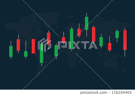 Stock market bar graph on world map, candlestick chart, finance trade data, vector illustration. Stock market bar graph on world map, candlestick chart, finance trade data, vector illustration. 116284405