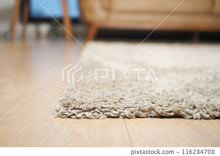 carpet texture background on wooden floor with copy space  116284708
