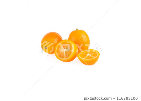 Cumquat or kumquat with half isolated on white background Cumquat or kumquat with half isolated on white background 116285100