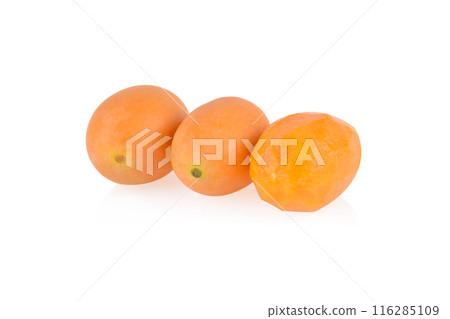 Fresh Peeled Sweet Yellow Marian Plum Fruit or Plum Mango. Fresh Peeled Sweet Yellow Marian Plum Fruit or Plum Mango. 116285109