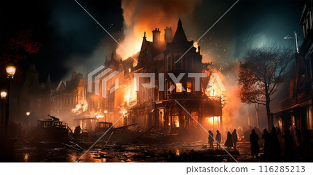 Bomb explosion at night in Paris - AI generated image 116285213