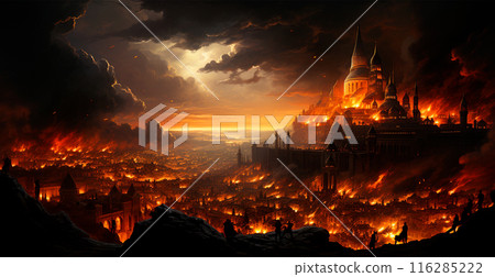 Destroyed burning city, Palestine on fire - AI generated image Destroyed burning city, Palestine on fire - AI generated image 116285222