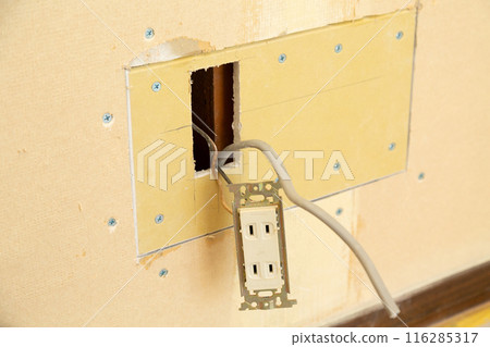 Wall outlet in a used house currently being renovated Wall outlet in a used house currently being renovated 116285317