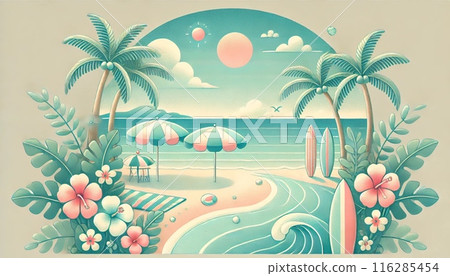 Blue sea and beach umbrellas at summer resort 116285454