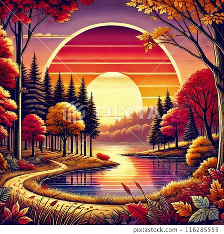 Autumn leaves landscape illustration 116285555