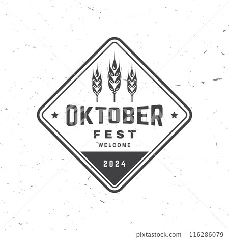 Oktoberfest logo or badge design. Vector. Graphic design template with barley ear. 116286079