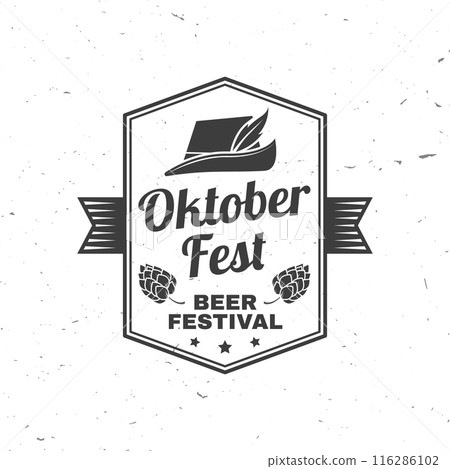 Oktoberfest logo or badge design. Vector. German traditional hat and malt. Vintage typographic design. Oktoberfest logo or badge design. Vector. German traditional hat and malt. Vintage typographic design. 116286102