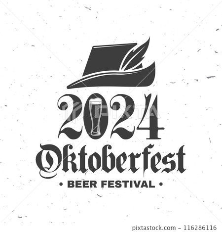Oktoberfest logo or badge design. Vector. German traditional hat with beer mug. Oktoberfest logo or badge design. Vector. German traditional hat with beer mug. 116286116