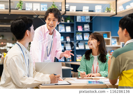 Businessmen in a meeting. Photo courtesy of Creadisce (Maruzen-Yushodo Co., Ltd.). Businessmen in a meeting. Photo courtesy of Creadisce (Maruzen-Yushodo Co., Ltd.). 116286136