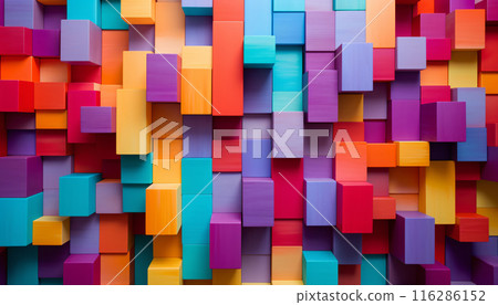 Abstract background of multi-colored wooden blocks. Colorful wooden blocks. AI Generated. 116286152
