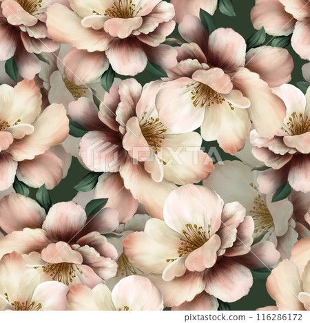 Seamless spring pattern with delicate peony flowers. Vintage wallpaper with flowers in pastel colors 116286172