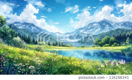 水彩畫的自然風景 水彩畫的自然風景 116286341