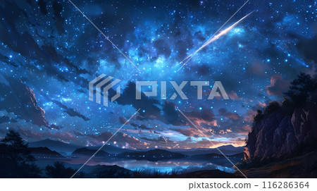 Digital art of shooting stars in the night sky 116286364