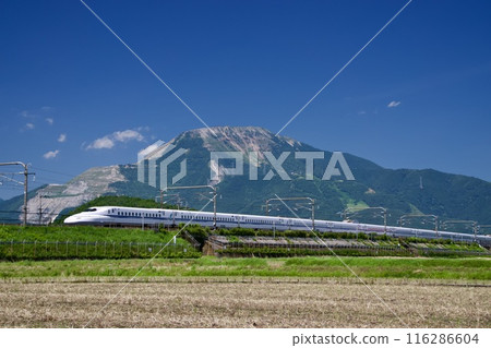 Shinkansen and Mt. Ibuki in summer Shinkansen and Mt. Ibuki in summer 116286604