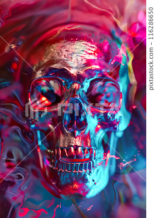 Skull with bright pink and blue background 116286650