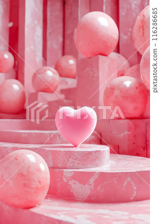 A pink heart is sitting on top of a pink marble 116286685