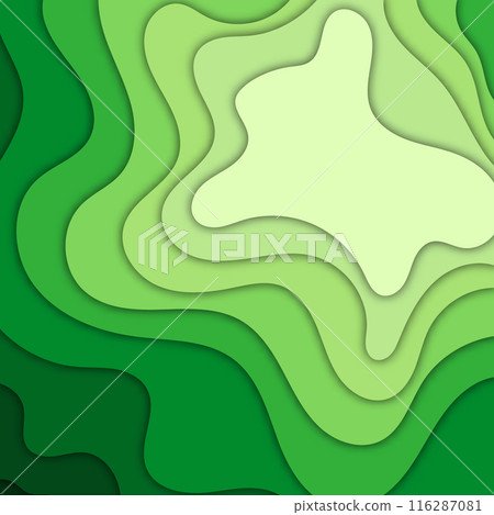 Paper cut abstract background. Green abstract wave shapes. Abstract green paper cut out curvy shapes layered, vector illustration in paper cut style. Layout template for business cards, presentations. Paper cut abstract background. Green abstract wave shapes. Abstract green paper cut out curvy shapes layered, vector illustration in paper cut style. Layout template for business cards, presentations. 116287081