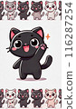 "Cute waving black cat character | Simple cartoon style" 116287254