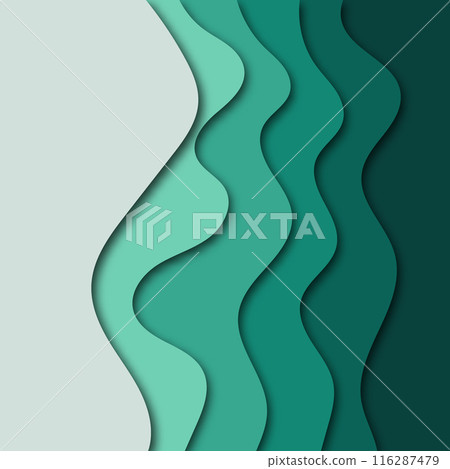Colored green paper cut out background with rough shapes. Modern illustration for concept design. Realistic 3D objects with smooth curves. eps 10 Colored green paper cut out background with rough shapes. Modern illustration for concept design. Realistic 3D objects with smooth curves. eps 10 116287479