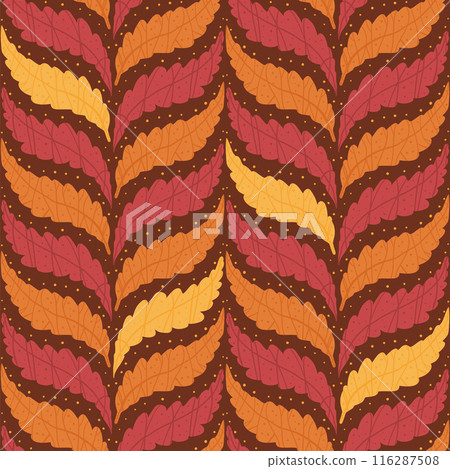 Autumn leaves braided seamless pattern. Fall woodland forest repeat background. Vector hand drawn flat illustration. 116287508