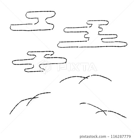 Hand-drawn illustration set of line drawing Japanese pattern decoration Hand-drawn illustration set of line drawing Japanese pattern decoration 116287779