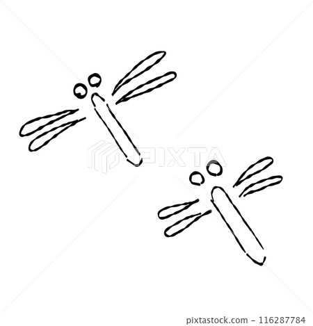 Dragonfly moon viewing hand drawn line drawing illustration 116287784