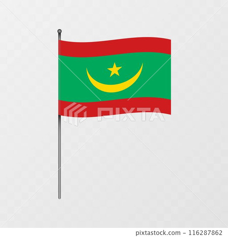 Mauritania flag on flagpole. Vector illustration. 116287862