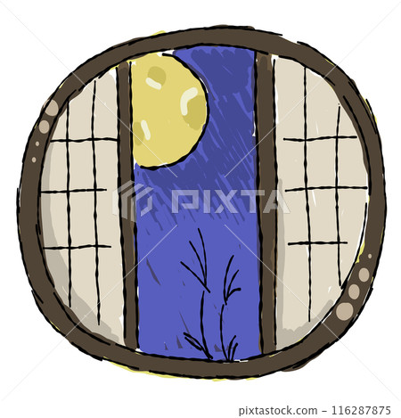 Moonlit night sky through the window, hand drawn illustration Moonlit night sky through the window, hand drawn illustration 116287875