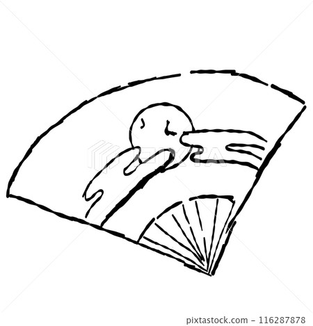 線描扇月觀手繪插畫 116287878