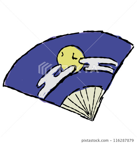 用扇子賞月手繪插畫 116287879