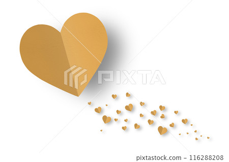 Orange folded paper heart isolated on white background. 116288208