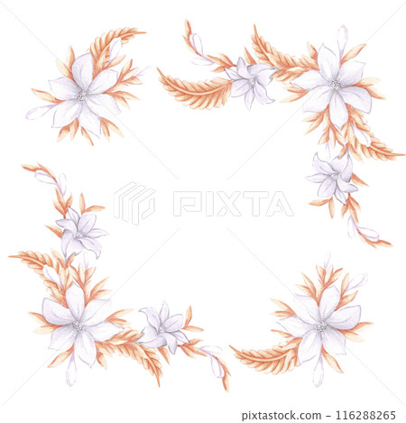 Hand drawn watercolor vintage golden and silver jewelry wreath frame border isolated on white background. Can be used for cards, label and other printed products. 116288265